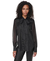 Dkny Women's Long-Sleeve Polka-Dot Tie-Neck Blouse