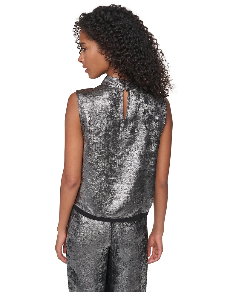 Dkny Women's Empire State Steel Mock Neck Swing Cocktail Blouse