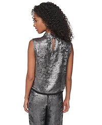 Dkny Women's Empire State Steel Mock Neck Swing Cocktail Blouse