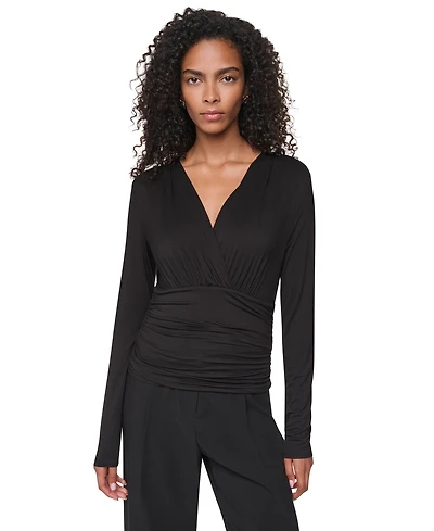 Dkny Women's V-Neck Ruched Knit Blouse