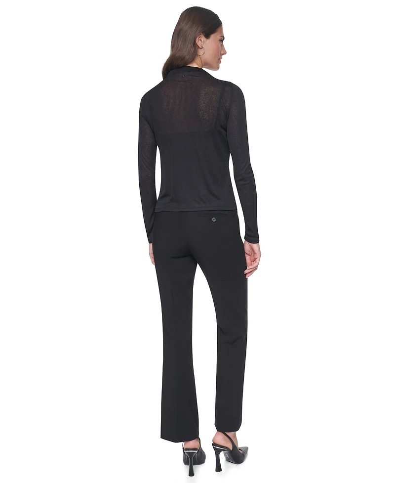 Dkny Women's Mock Neck Long Sleeve Sheer Blouse