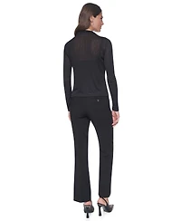 Dkny Women's Mock Neck Long Sleeve Sheer Blouse