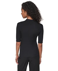 Dkny Women's Polo Short-Sleeve Ribbed-Knit Zip-Front Sweater