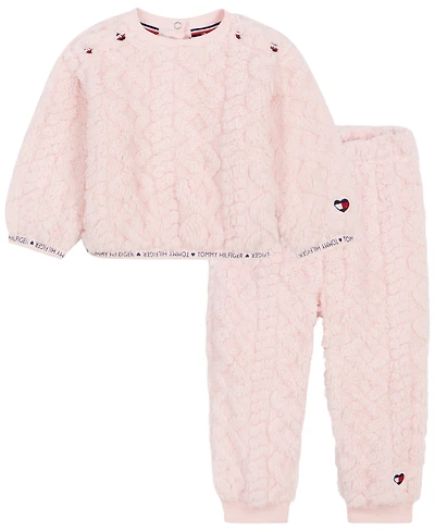 Tommy Hilfiger Baby Girls' Long-Sleeve Sherpa Top and Pants, 2-Piece Set