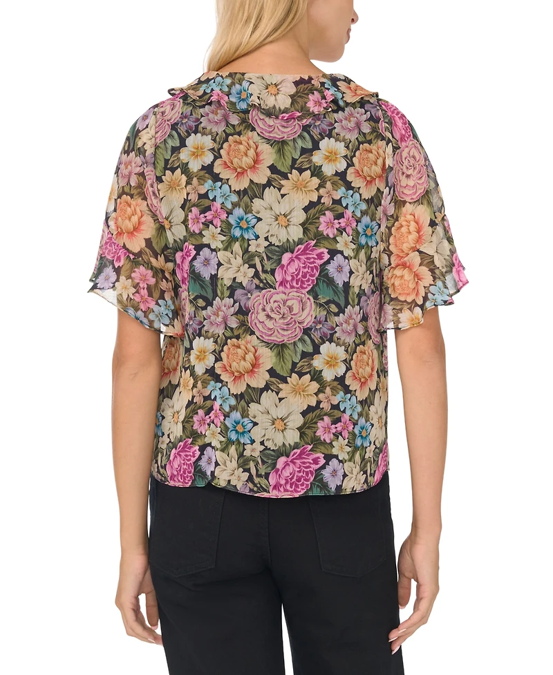 CeCe Women's Short-Flutter-Sleeve Floral Ruffle Blouse