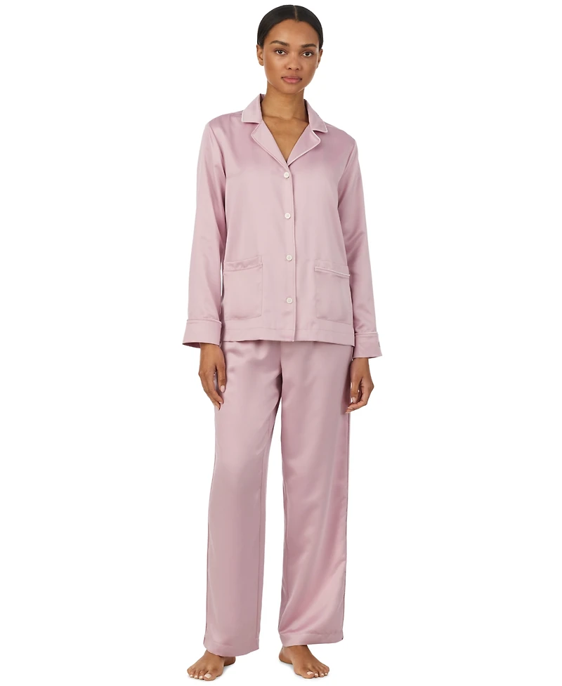 Lauren Ralph Women's Long-Sleeve Satin Notch-Collar Top and Pants, 2-Piece Set