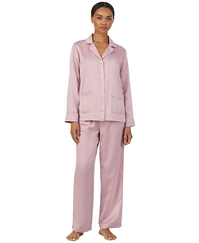 Lauren Ralph Women's Long-Sleeve Satin Notch-Collar Top and Pants, 2-Piece Set