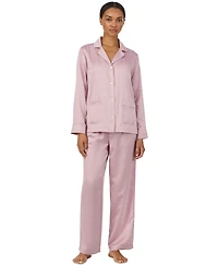 Lauren Ralph Women's Long-Sleeve Satin Notch-Collar Top and Pants, 2-Piece Set