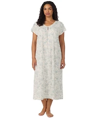 Lauren Ralph Plus Flutter-Sleeve V-Neck Cotton-Blend Nightgown