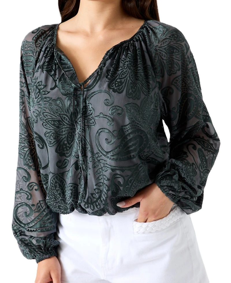 Guess Women's Avery Long-Sleeve Tie-Front V-Neck Blouse