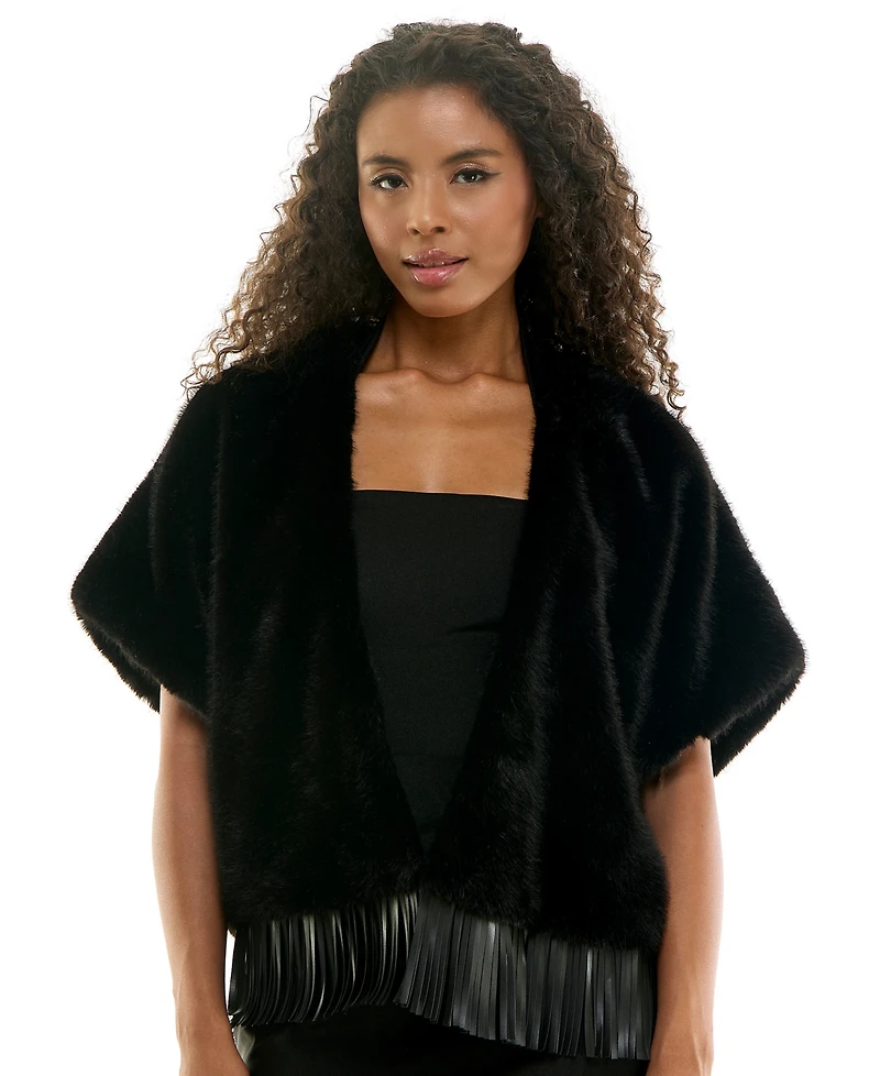 Seni & Cade Women's Faux Fur Open-Front Pleather-Fringe Hem Jacket