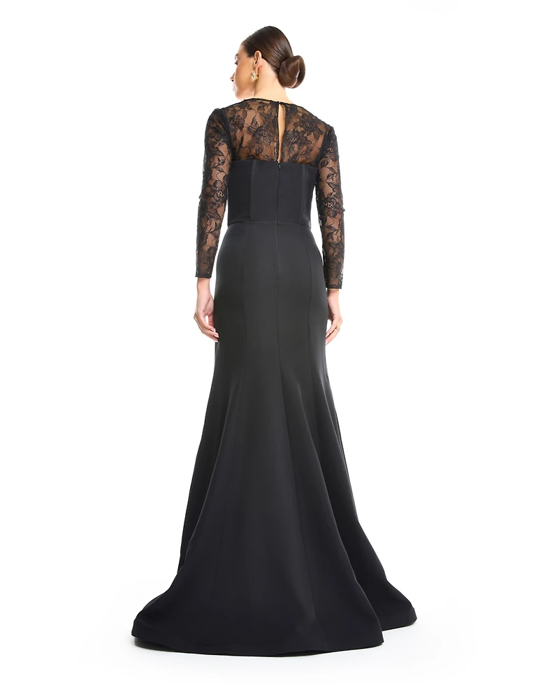 Amri Women's Sweetheart Sheer 3/4-Length Lace Sleeves Mermaid Evening Gown