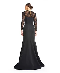 Amri Women's Sweetheart Sheer 3/4-Length Lace Sleeves Mermaid Evening Gown