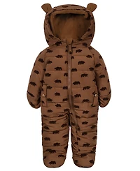 S Rothschild & Co Baby Boys' Flocked Bear-Print Fleece-Lined Hood Easy-On/Easy-Off Snowsuit