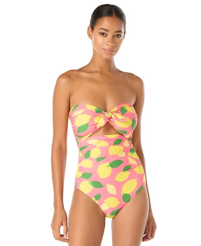 kate spade new york Women's Downtown Dot Full-Coverage Tie-Front Bandeau One-Piece Swimsuit