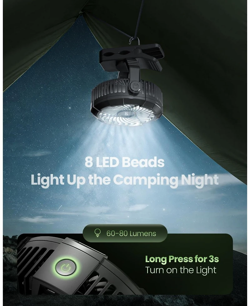 Gaiatop Portable Camping Fan with Led Lantern, 360degree(s)Rotation and Clip on for Desk, Usb Rechargeable Battery Powered
