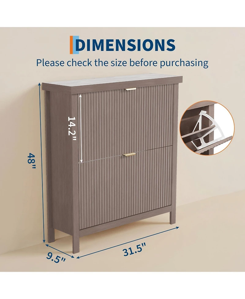 gaomon Striped freestanding entryway shoe cabinet with double-layer flip drawers, adjustable shelves and dust-proof back panel