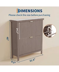 gaomon Striped freestanding entryway shoe cabinet with double-layer flip drawers, adjustable shelves and dust-proof back panel