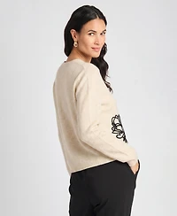 Vince Camuto Women's Chenille Floral Embroidery Crewneck Sweater