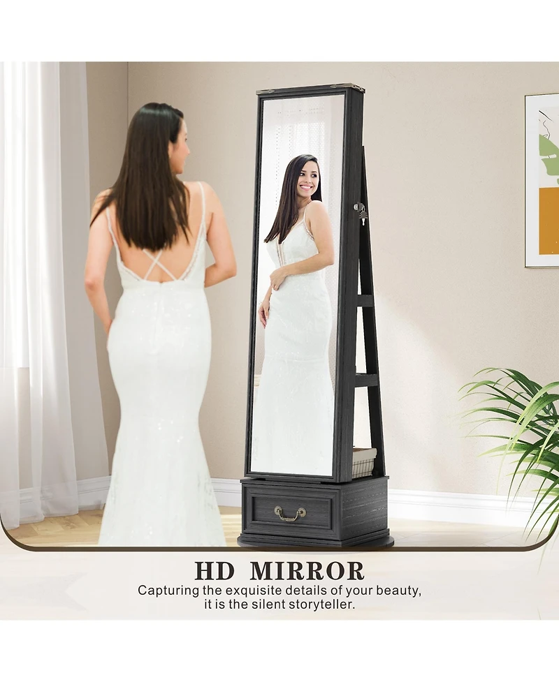 Vlsrka 360° Rotating Jewelry Armoire with Full-Length Mirror