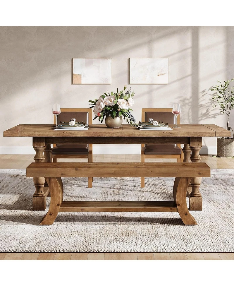 Tribesigns 55-Inch Solid Wood Dining Bench with Storage Shelf, Farmhouse Kitchen Bench Seating for Dining Room, Living Room Entryway, Easy Assembly