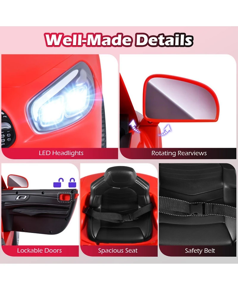 Sugift 12V Kids Ride on Car Luxury Convertible Style with Parent Remote Led Lights and Music Ages 3-8