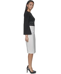 Calvin Klein Women's Colorblock Rhinestone Bell-Sleeve Midi Dress