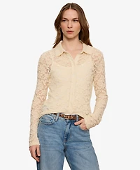 Sanctuary Women's Petite Dreamer Lace Long-Sleeve Button-Up Blouse