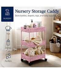 Best Choice Products 3-Tier Water Hyacinth Rolling Utility Cart w/ Weaved Baskets