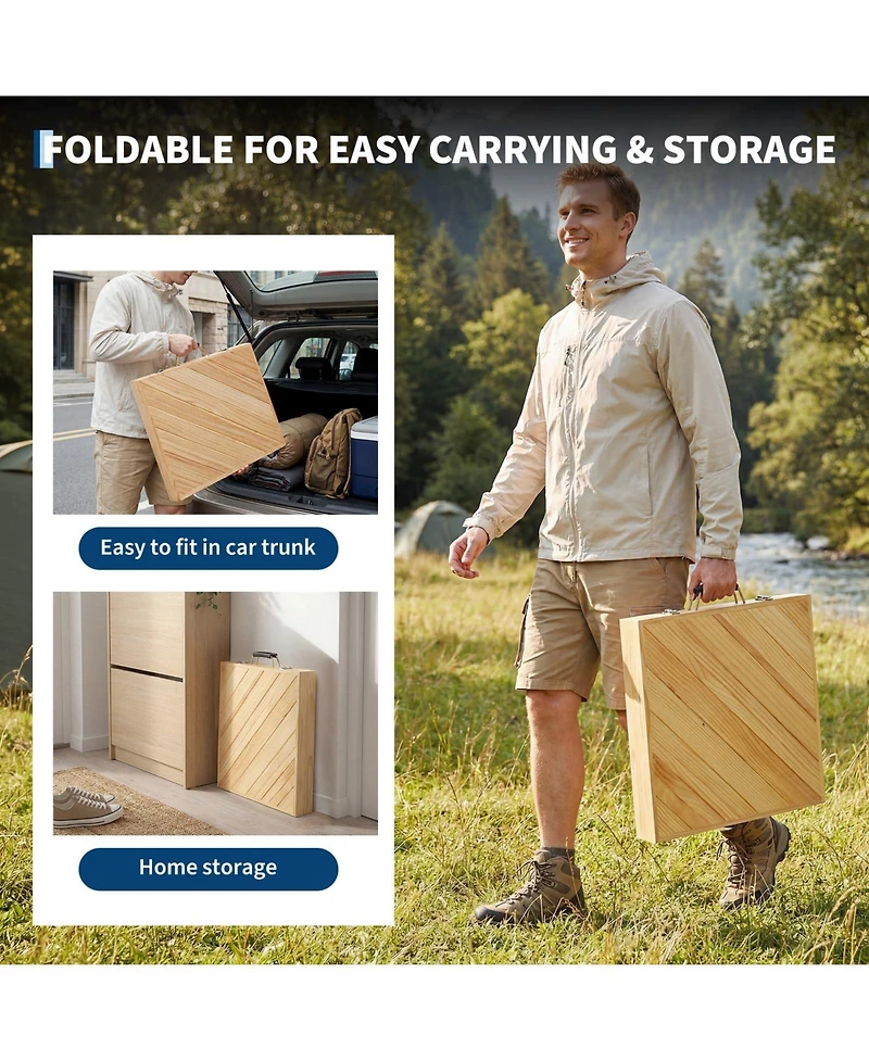 44" x 22" Outdoor Folding Picnic Table, Compact Folding Table, Lightweight, Adjustable Height, Sturdy Construction, Built in Handles, Convenient Carry
