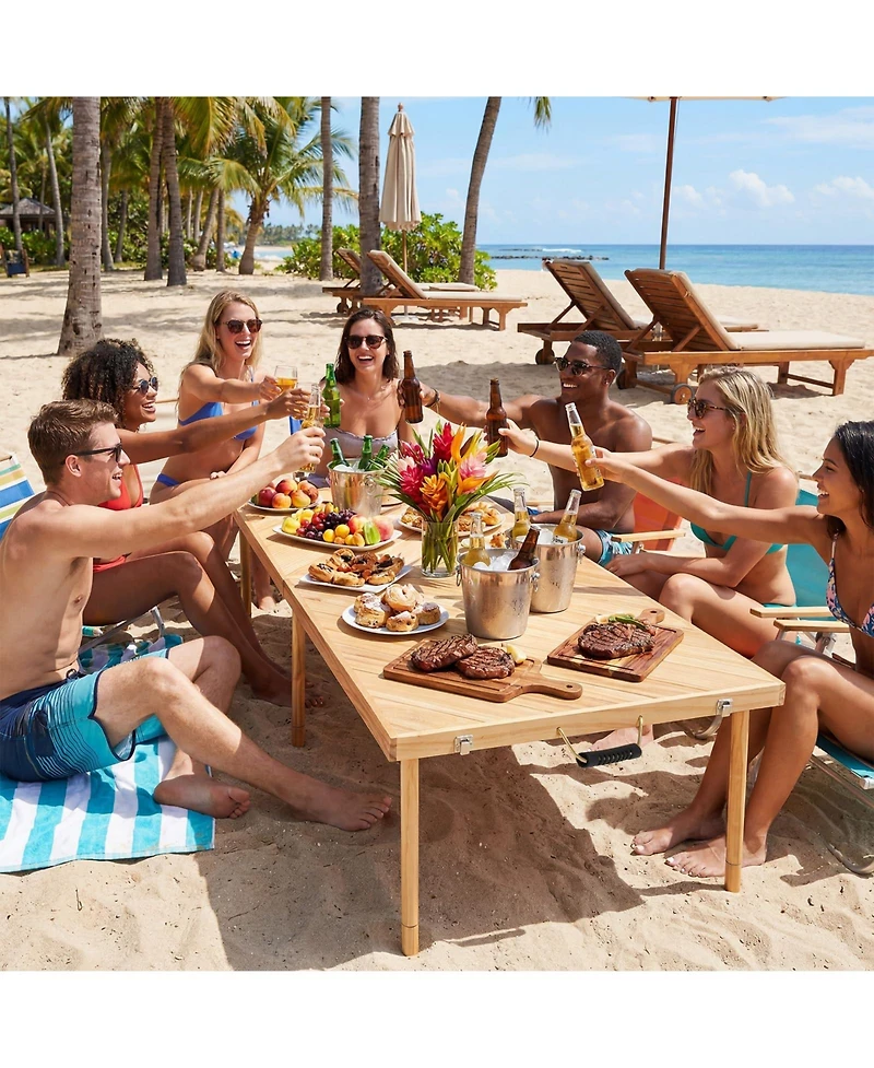 60" X 30" Outdoor Folding Picnic Table, Compact Folding Table, Lightweight, Adjustable Height, Sturdy Construction, Built in Handles, Convenient Carry