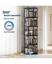 5-Tier Rotating Bookshelf Tower, Space-Saving Spinning Corner Bookcase, Revolving 360degree(s) Display Shelf for Home Office, Modern Metal Frame