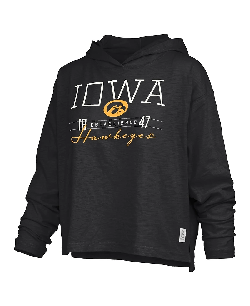 Pressbox Women's Iowa Hawkeyes Castillo Long-Sleeve Hooded Slub Fabric T-Shirt