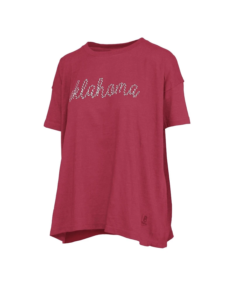 Pressbox Women's Oklahoma Sooners Swirl Script Twisted Oversized Crewneck T-Shirt