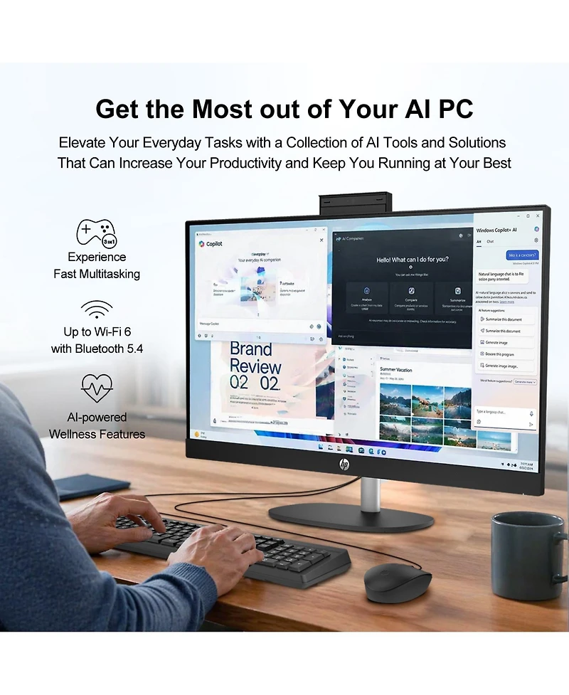 Hp Essential 27 In Fhd Touch All-in-One, Ultra 5 225U, 64GB DDR5, 2TB Ssd, Wi-Fi 6, Copilot Ai, Kb and Mouse