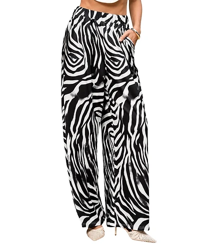 Cupshe Women's One-Way Ticket High-Rise Wide-Leg Animal-Print Pants