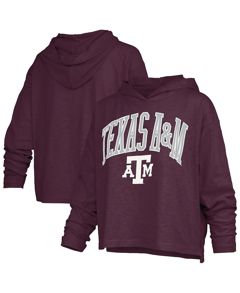 Pressbox Women's Texas A&M Aggies Nelson Slub Drop-Tail Hem Long-Sleeve Hooded T-Shirt