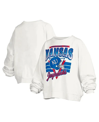 Pressbox Women's Kansas Jayhawks Janice Retro Logo Oversized Graphic Pullover Sweatshirt
