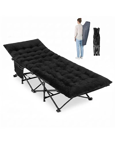 Gymax Camping Cot for Adults w/Soft Padded Mat Carrying Bag Storage Pocket Outdoor