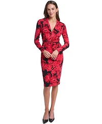 Calvin Klein Women's V-Neck Floral-Print Long-Sleeve Sheath Dress