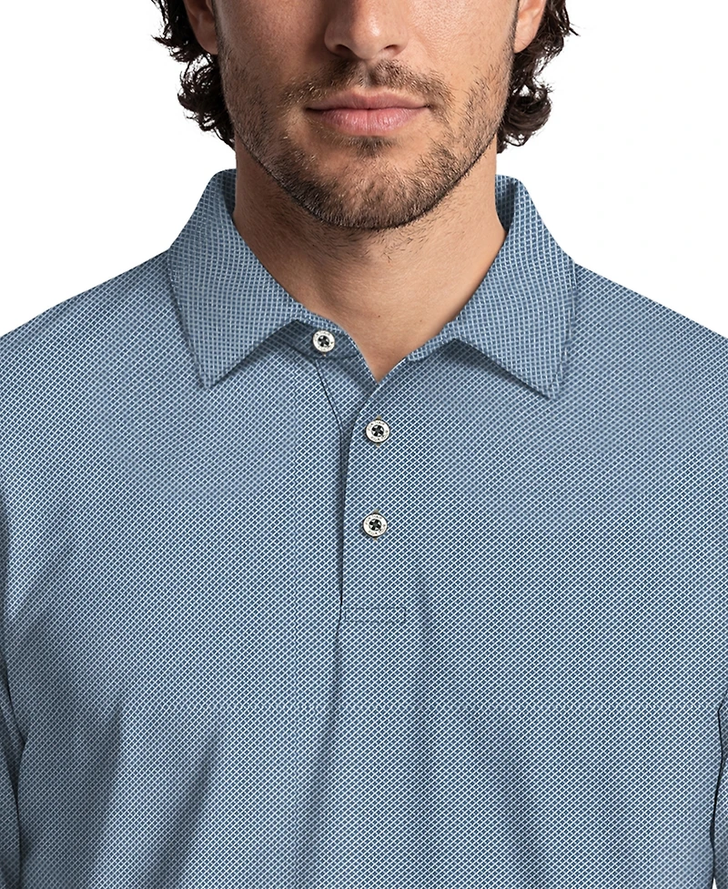 Pga Tour Men's Mini Diamond Jacquard Golf Long-Sleeve Polo Shirt