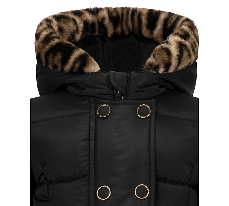 S Rothschild & Co Baby Girls' Double-Breasted Box-Quilt Hooded Puffer Jacket