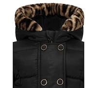 S Rothschild & Co Baby Girls' Double-Breasted Box-Quilt Hooded Puffer Jacket