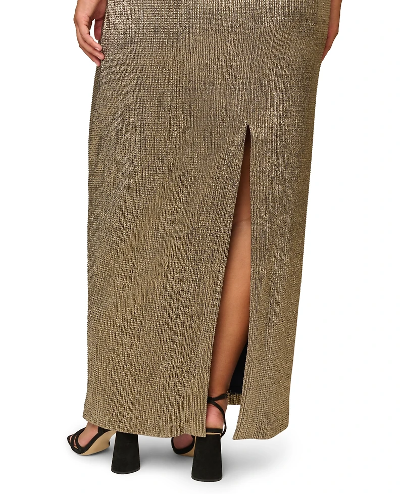 Adrianna Plus Metallic Knit Plunging V-Neck Gown