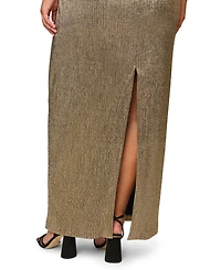 Adrianna Plus Metallic Knit Plunging V-Neck Gown