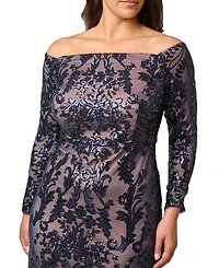 Adrianna Papell Plus Sequin Off-the-Shoulder Gown