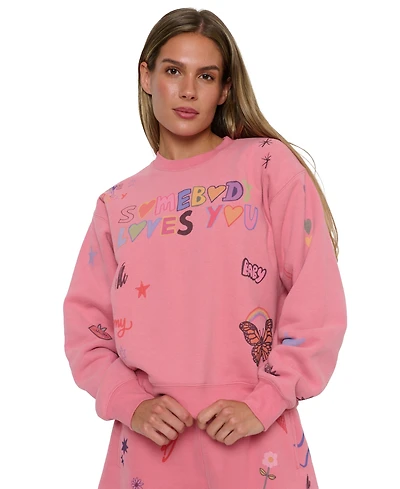 Mayfair Juniors' Somebody Loves You Graphic Long-Sleeve Cotton-Blend Sweatshirt