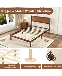 Gouun Full Size Wood Platform Bed Frame with High Headboard and 12 Plywood Slats