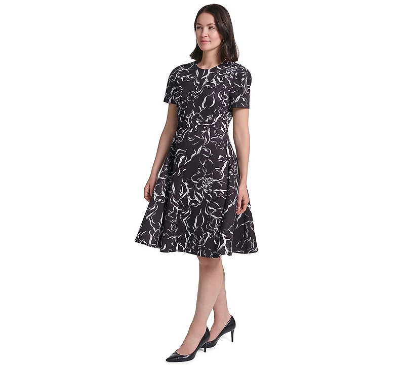 Calvin Klein Women's Floral-Print Fit & Flare Midi Dress