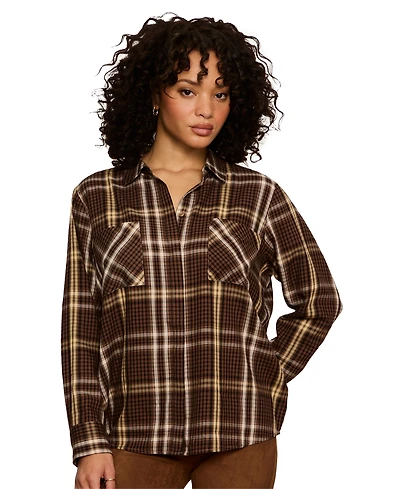 Sanctuary Petite City Plaid Long-Sleeve Button-Up Shirt